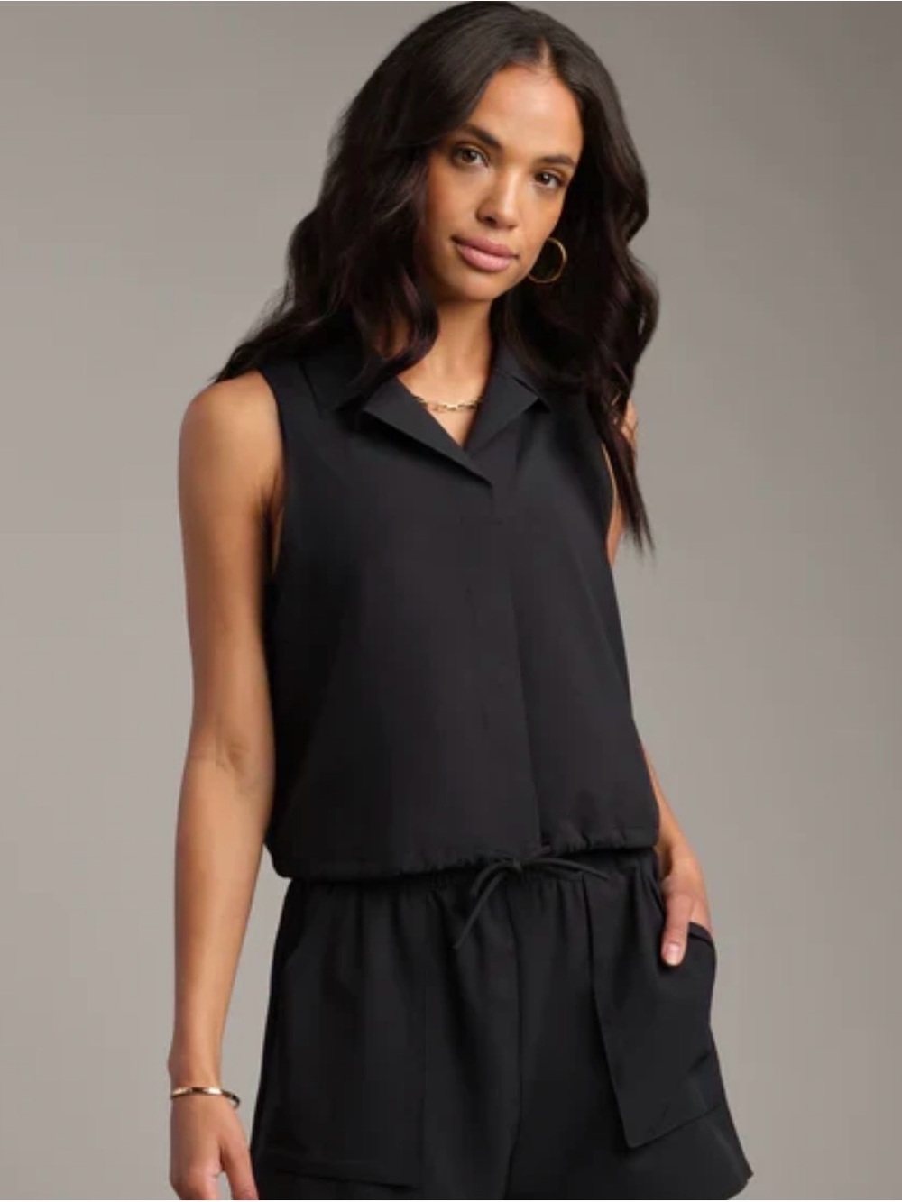 Rhone Mirage Sleeveless Notch Collar Blouse Black S NWT $98